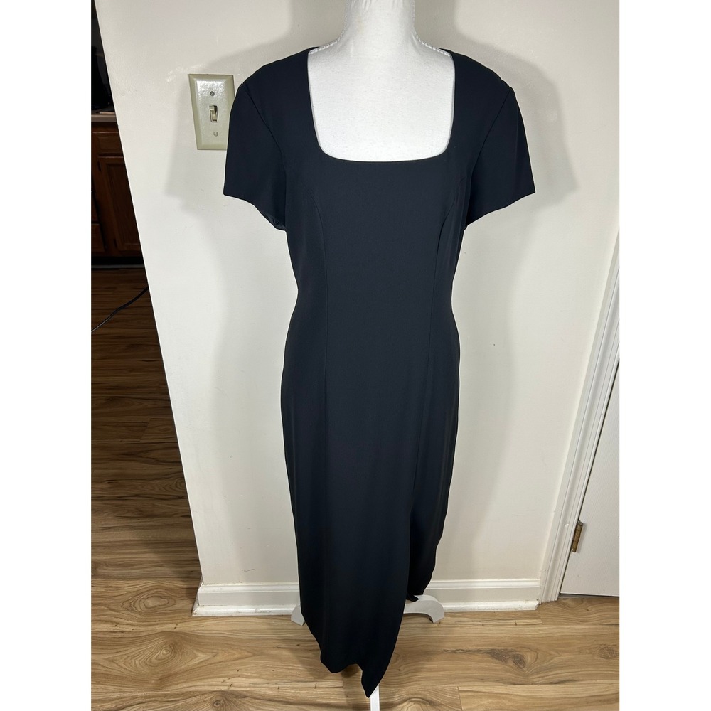 VTG Liz Claiborne Maxi Dress Sz‎ 8 Black Square Neck Column 90s Minimalist LBD